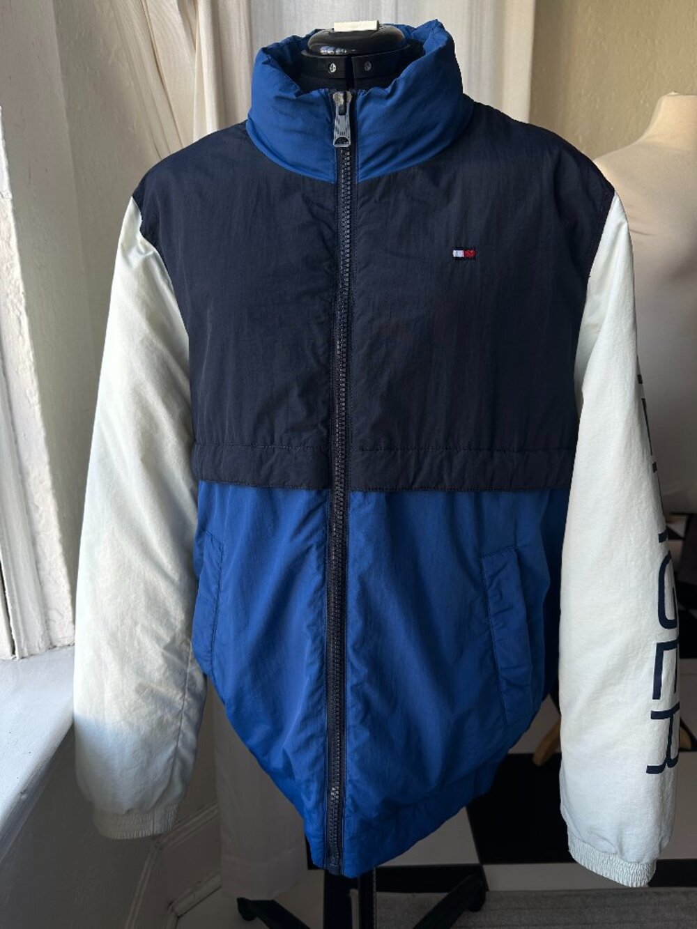Tommy Hilfiger Men’s Colorblock Logo Jacket Blue White Navy Size L Y2K